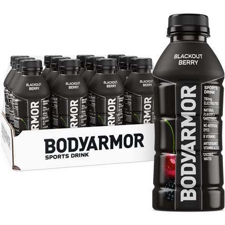 BODYARMOR Blackout Berry Electrolyte Sports Drink Bottles, 16 fl oz, 12 Pack