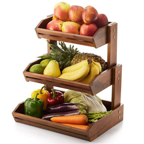 HOLANA Acacia 3 Tier Fruit Basket for Counter – Wooden Fruit Bowl for Kitchen