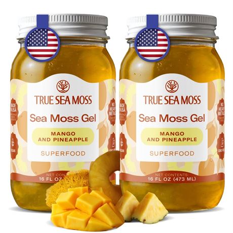 TrueSeaMoss Sea Moss Gel Mango Pineapple - Wildcrafted Seamoss Gel - 16 oz