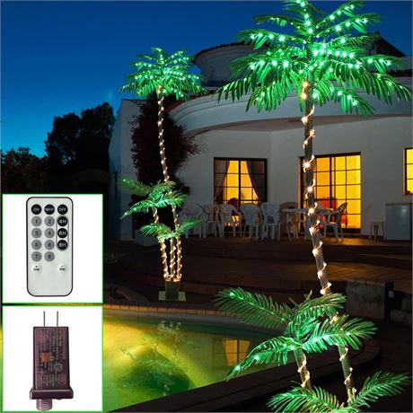 7FT Lighted Artificial Palm Tree with Three Trunks and 260 LED Lights - Ideal