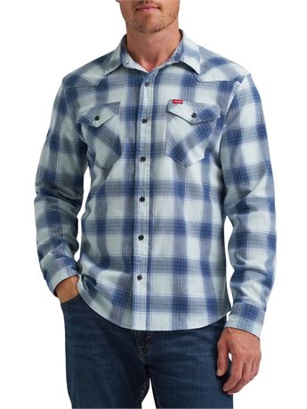 Wrangler® Men's Slim Fit Long Sleeve Woven Twill Shirt with Sunglasses Cleaner,