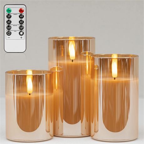 ANGELLOONG Glass Flickering Flameless Candles with Remote, Battery Operated