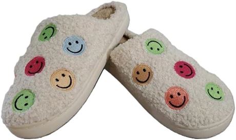 Sherpa Slippers Multicolor Smiley Face, Soft, Warm, Cozy Slip-on, Indoor