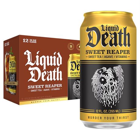 Liquid Death Iced Tea - Sweet Reaper (Black Sweet Tea), Less Sugar*, Boost of