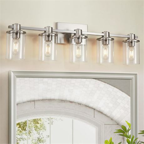 DUJAHMLAND Bathroom Light Fixtures, 5-Light Brushed Nickel Bathroom Light Over