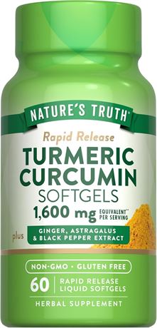 Turmeric Curcumin 1600mg | 60 Softgels | Non-GMO, Gluten Free Supplement | by