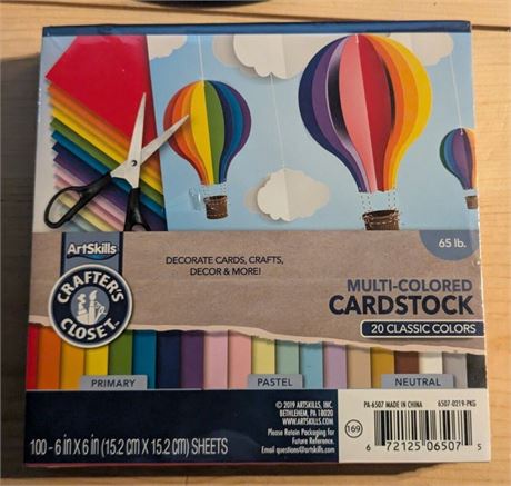 Cardstock 6x6 65 Lb. Multi Colors Primary-Neutral & Pastels 100 Sheets NEW