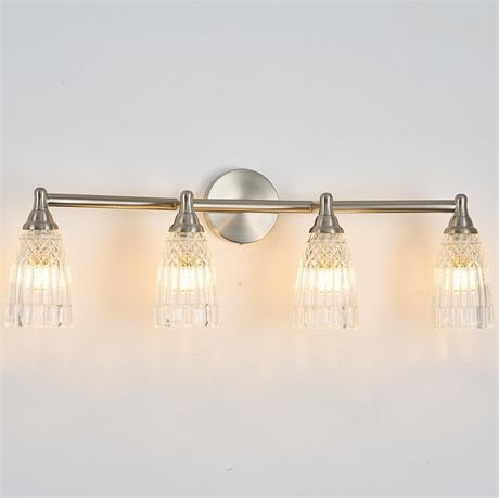 HDDFL Brushed Nickel Bathroom Vanity Light Fixture 4 Lights Modern Glass Wall