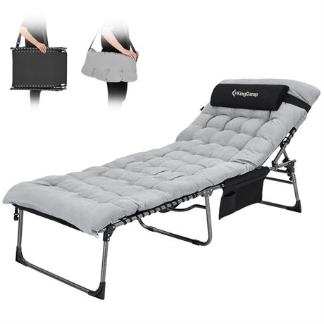 KingCamp Folding Chaise Lounge Outdoor, Adjustable Lounge Chair with Mattress