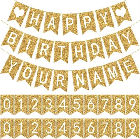 Meanplan 124 Pcs DIY Letter Banner Glitter Customizable Banner Reusable Happy