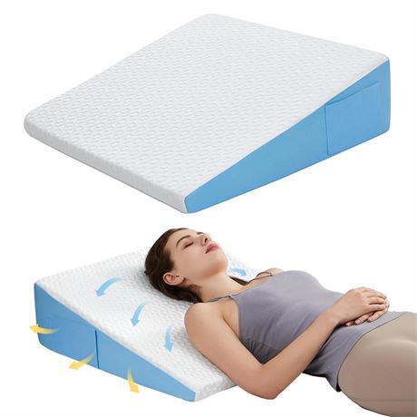 7.5" Wedge Pillow for Sleeping: Bed Wedge After Surgery, Cooling Memory Foam