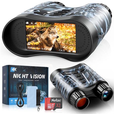 Night Vision Goggles, 4K Night Vision Binoculars 3" HD Display and 32GB TF