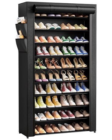 Kitsure Shoe Rack - 10-Tier Shoe Organizer with Zippered Dust Cover & Side