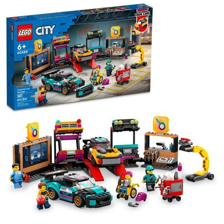 LEGO City Custom Car Garage, Toy Garage Building Set with 2 Customizable Cars,