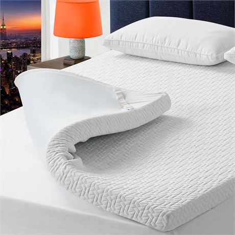 3 Inch Gel Memory Foam Cooling Mattress Topper Queen Size, Mattress Pad Cover