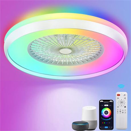 24" Bladeless Ceiling Fans with Lights, Smart RGB Ceiling Fan with Alexa, APP