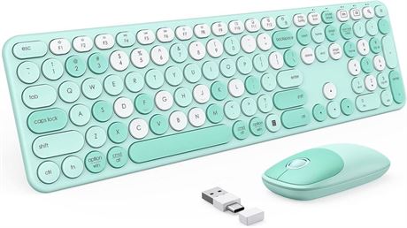 Wireless Keyboard and Mouse Combo, Cute Colorful Keyboard & Mouse with USB and