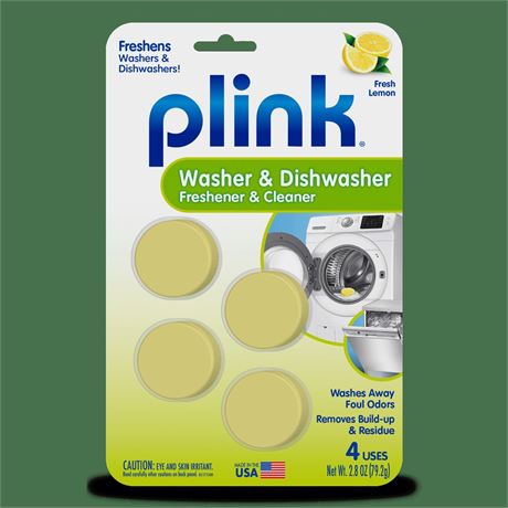 Plink Washing Machine & Dishwasher Odor Freshener and Cleaner Tablets, 4 Lemon
