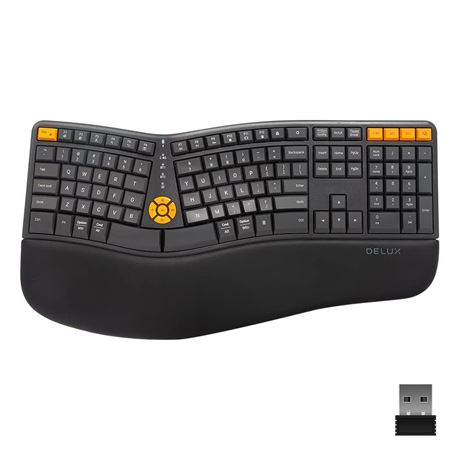 DeLUX Wireless Ergonomic Keyboard - Ergo Split Keyboard with Palm Rest for