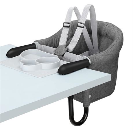 Hook On Chair with Tray, Fold-Flat Storage and Tight Fixing Clip on High Chair,