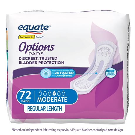 Equate Options Women's Incontinence Pads, Moderate Absorbency, Regular Length,