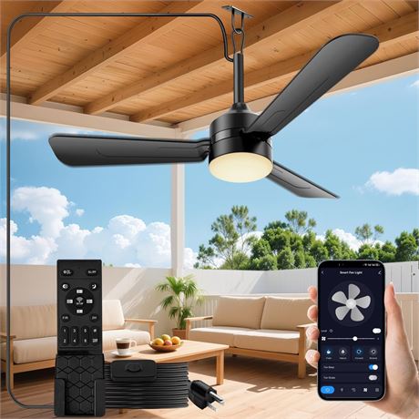 PBLALA Ceiling Fans with Lights,36.5" Plug in Ceiling Fan Light,Gazebo Fan