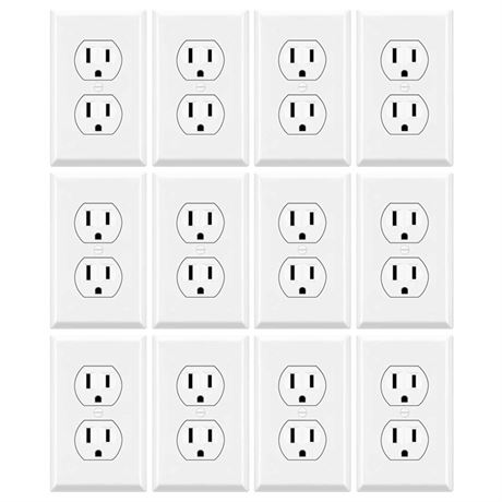 12 Pack - ELECTECK 15A Duplex Receptacle Outlet with Wall Plate,