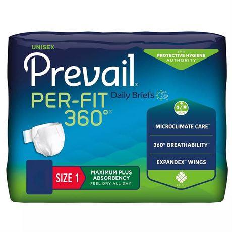 4 pack Prevail Per-Fit 360 Adult Incontinence Brief Size 1 / Medium Heavy