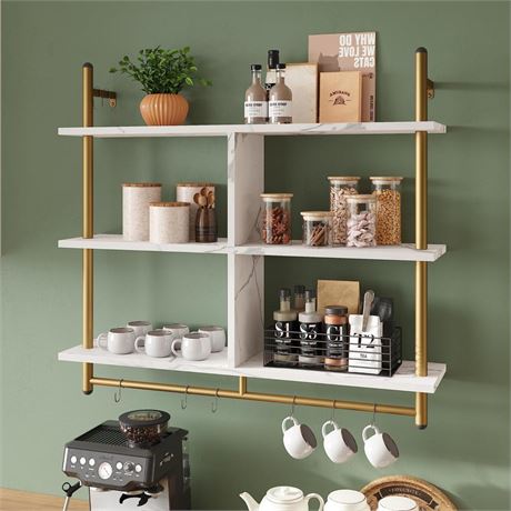 OFFSITE Bestier Kitchen Shelves Wall Mounted Floating Pipe Shelving 3 Tier