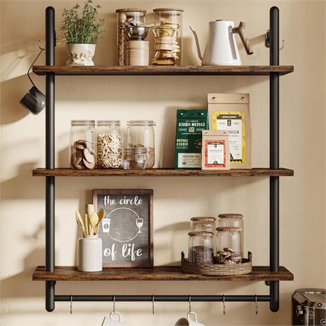 Bestier 3 Tier Industrial Pipe Shelving, Floating Book Shelves for Wall,