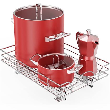 ROOMTEC Pull Out Cabinet Organizer - 14" W x 18" D, Slide Out Storage Shelves,