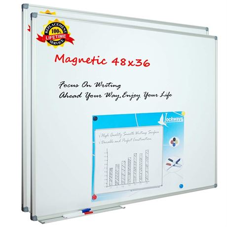 Lockways 48 x 36 Inch White Board 2 Pack | Dry Erase Board Magnetic Whiteboard