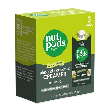 nutpods Pistachio Unsweetened Dairy-Free Creamer, Made from Almonds and