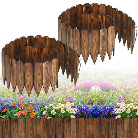 Wooden Garden Edging - 2pcs 6.6ft x 11.8in Pine Landscape Border, Flexible