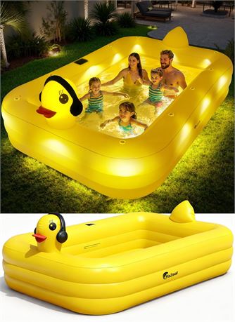 FizZeal Inflatable Pool with Lights,Solar Duck Inflatable Swimming Pool for