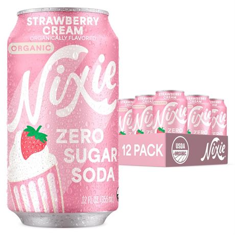 Nixie Organic Zero Sugar Soda, NEW Strawberry Cream, Healthy Soda Pop, Non-GMO,