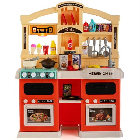 HONEY JOY Kids Kitchen Playset, Large Plastic Play Kitchen w/Realistic Lights &