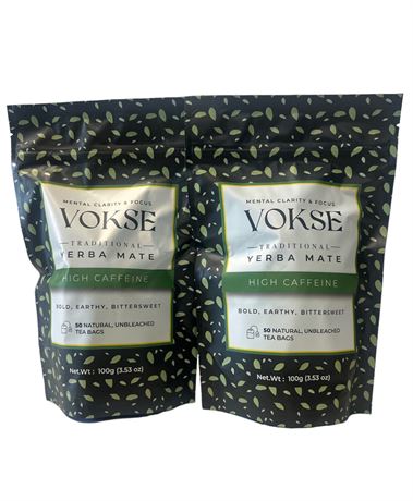 Vokse Yerba Mate Unsmoked Natural Tea Bags 70mg Caffeine Coffee Replacement