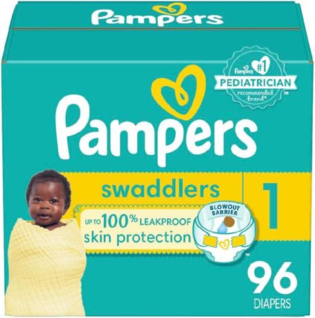 Pampers Swaddlers Diapers - Size 1, 96 Count, Ultra Soft Disposable Baby