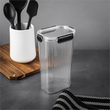 Clear Ribbed Pantry Storage Container 9.3 Cup, Food-Safe PET Airtight Stackable