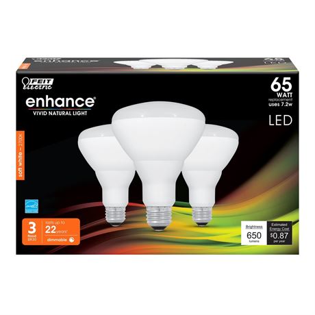 Feit Electric 7.2W (65 Watts Eq.) Soft White Enhance LED Light Bulbs, BR30,