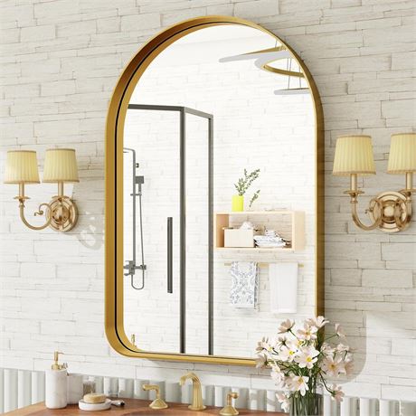 Arched Bathroom Mirror - 36x24 Inch Gold Bathroom Mirror for Wall - Aluminum