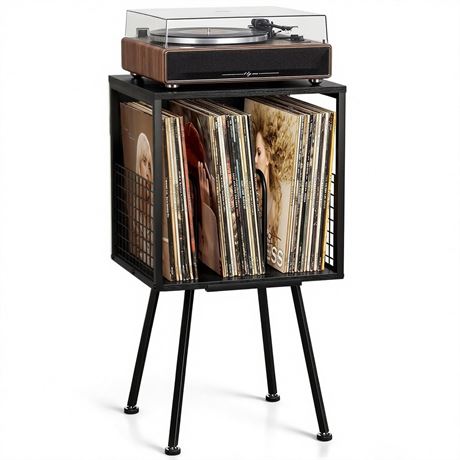 Faesun Record Player Stand with Storage Holds 100+ Vinyl Records, Industrial