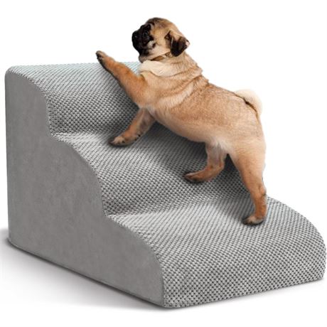 Dog Stairs for Small Dogs, 3 Tiers High Density Foam Dog Ramp, Extra Wide