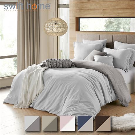 Swift Home 3PC Silver/Gray King/Cal King (106" x 92") 2 in 1 Reversible Duvet