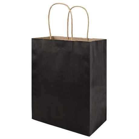 bagmad 100 Pack Medium 8x4.75x10 Inch Black Kraft Paper Bags with Handles Bulk,