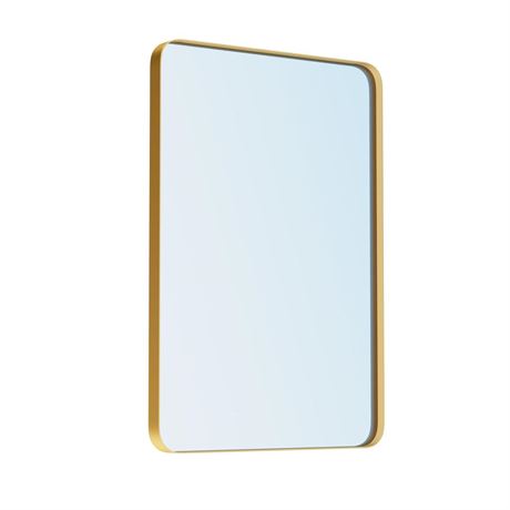 Gold Bathroom Mirror for Wall, 24 x 36 Inch Metal Framed Rounded Rectangle