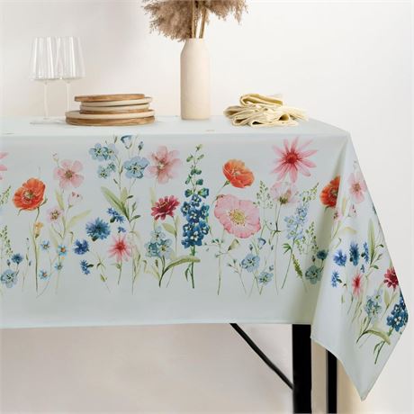 MABOZOO Block Print Tablecloth,60 x 84 Flower Print Table Cover for Rectangle