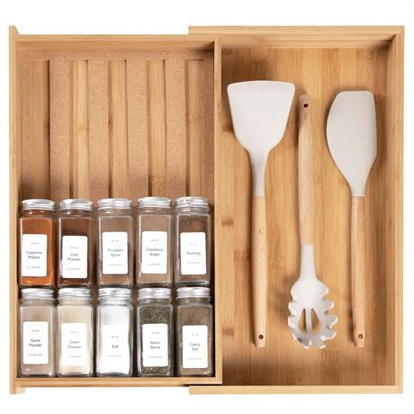 KitchenEdge Spice Drawer Organizer with Expandable Storage. Holds up to 15