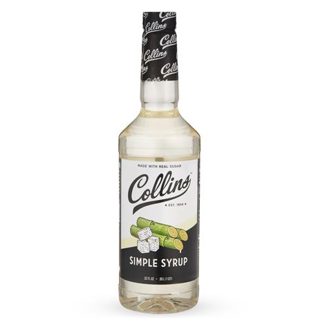 Collins Simple Syrup, Classic Simple Syrup, Real Sugar Cocktail Syrups, Soda